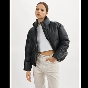 Lamarque Iris Leather & Down Puffer Jacket Black Sz XXS - Sold Out